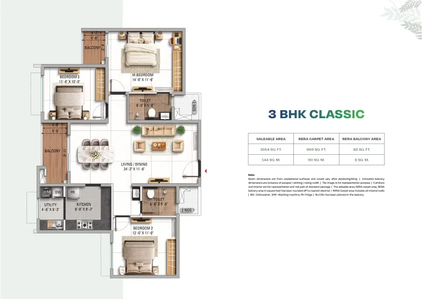 3 BHK Classic unit plan preview