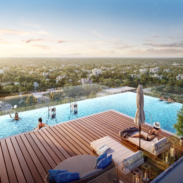Rooftop infinity pool at TVS Emerald Cascadia