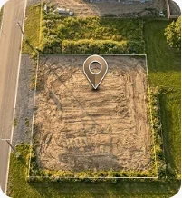 Aerial property view with a location marker